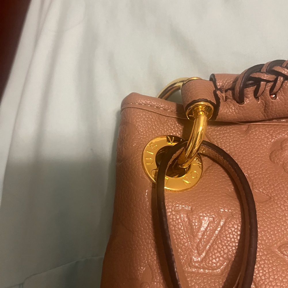 Monogram Embossed Leather Shoulder Bag in Caramel Tan - Picture 4 of 6